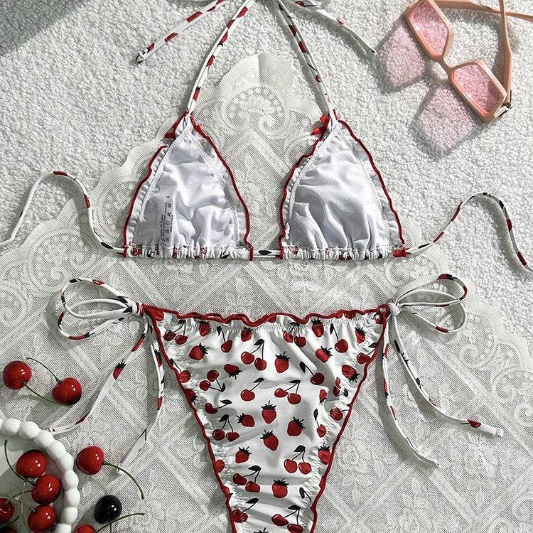 Dame triangel-bikini med frugtig applikation Skovae