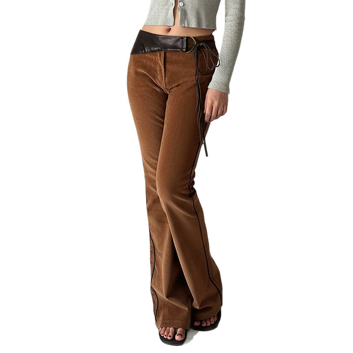 Damen elegante Cordhose mit hohem Bund und seitlichem Kordelzug Skovae