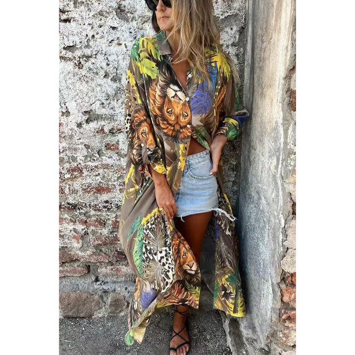 Dame Oversized Kimono med dyreprint og bred pasform Stilla