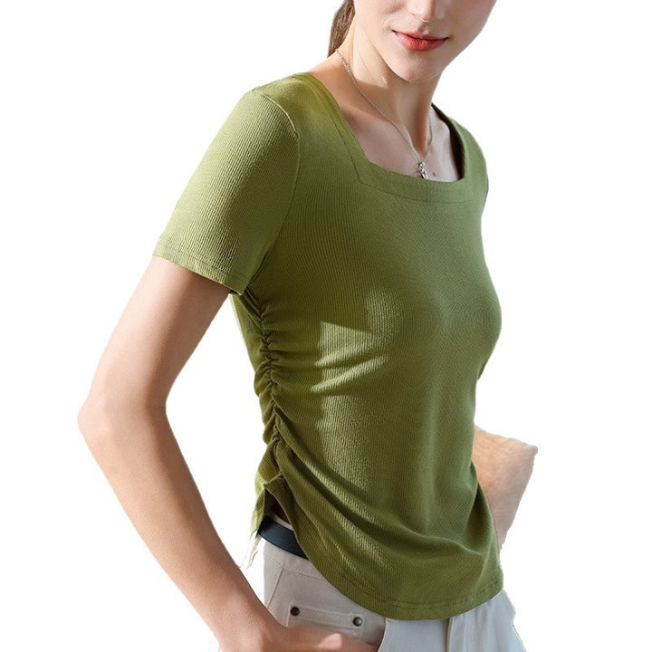 Damer Figurtilpasset Kortærmet T-shirt med Firkantet Udsnit og Moderne Drapering Stilla