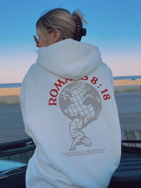 Kvinders hoodie med inspirerende verdenskort og højkvalitets print Skovae