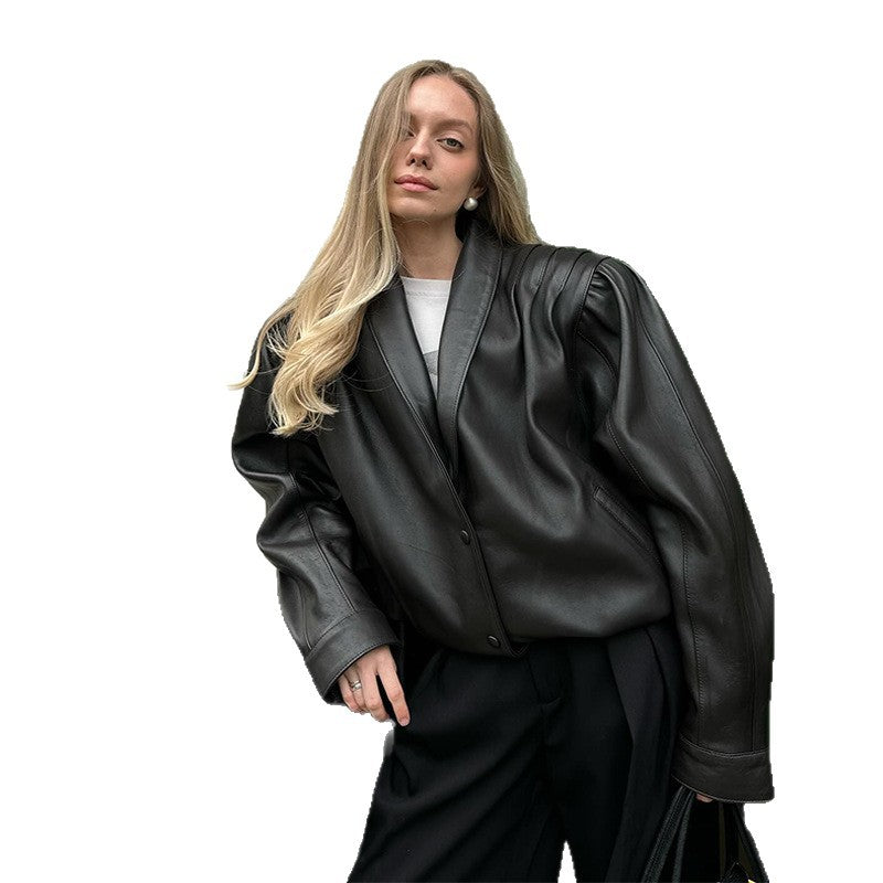 Kvinders mode læder blazer jakke med puffærmer Stilla