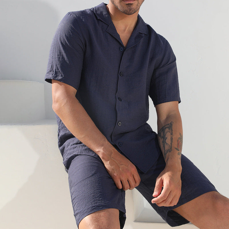 Herrer Let stråshorts med matchende skjorte Stilla