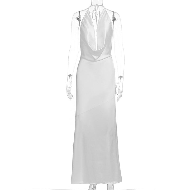 Dame elegant chiffon maxikjole med dyb rygudskæring og raffineret indpakningsdesign Skovae