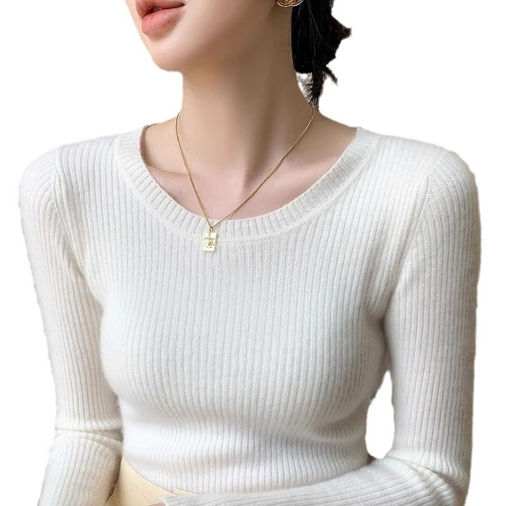 Dame fin ribbet strikket pullover med rund hals Stilla