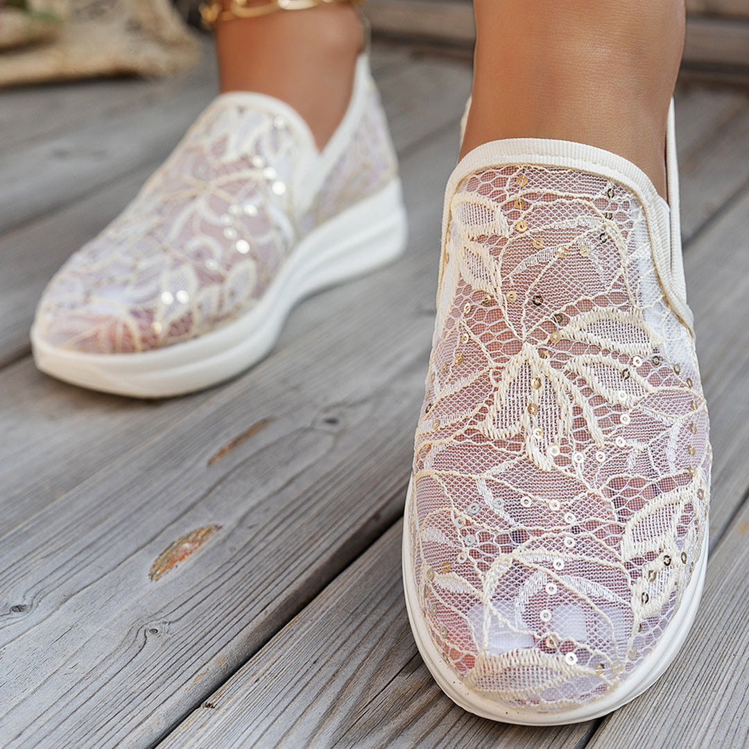 Dame Lace-Up Sneakers med glitrende strassapplikationer og åndbart overmateriale Stilla