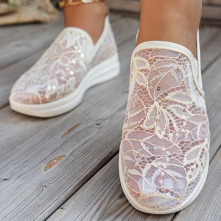 Dame Lace-Up Sneakers med glitrende strassapplikationer og åndbart overmateriale Stilla