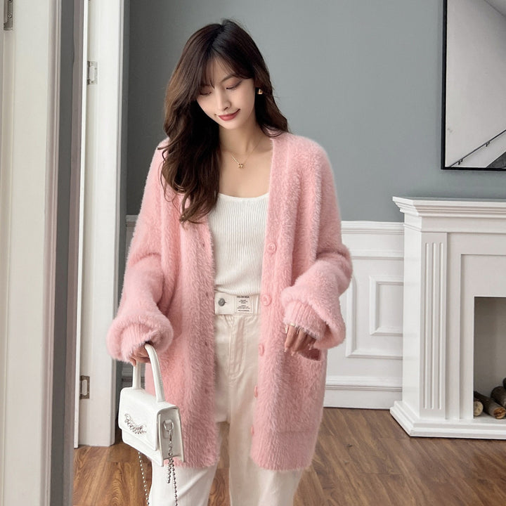 Femme Strukturstrik-Cardigan med oversized snit Stilla