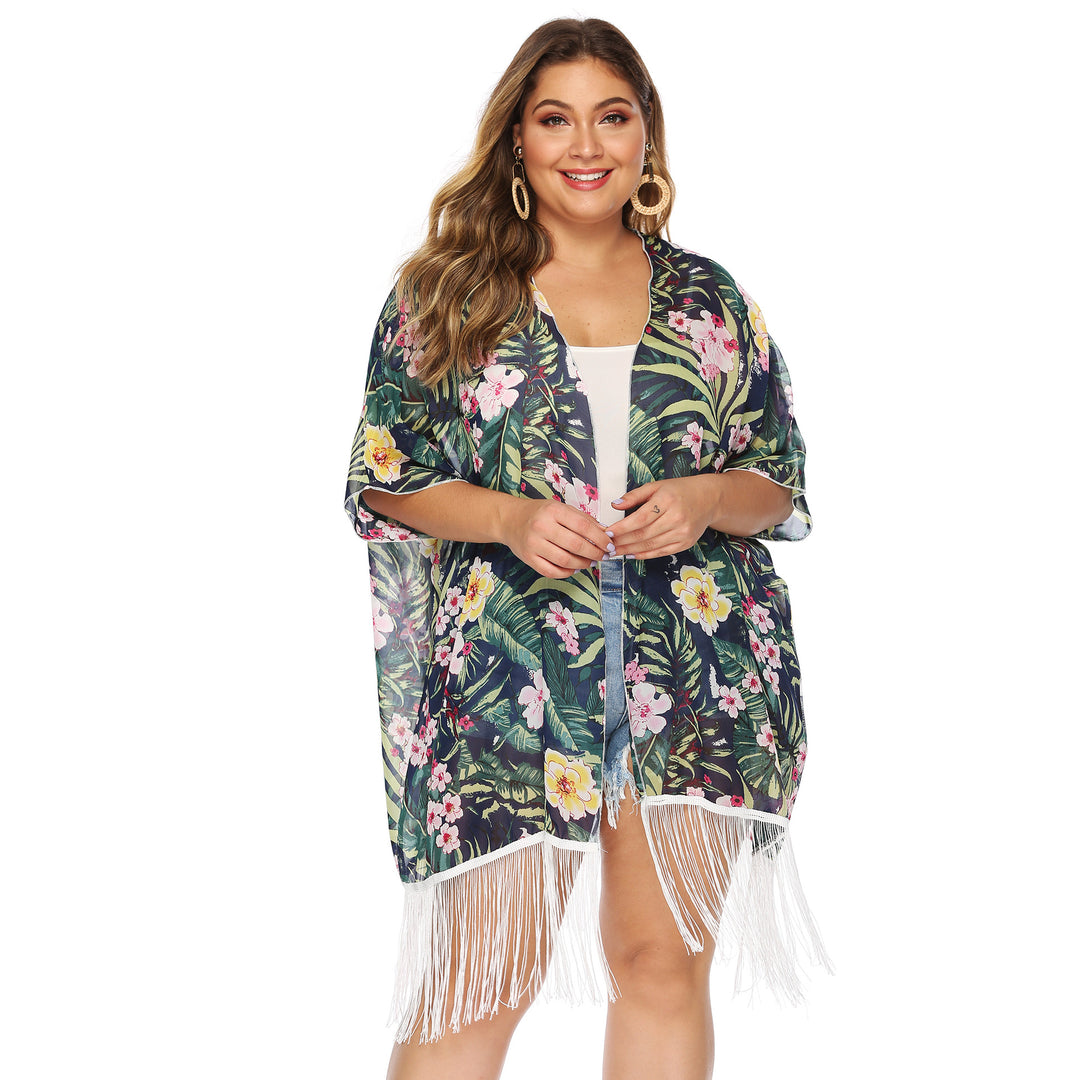 Dame Floral Frynse Kimono Overtræk Stilla