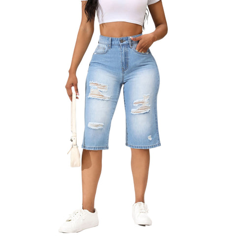 Dame afslappet jeans-Berlin shorts med trendy destroyed-detaljer Stilla