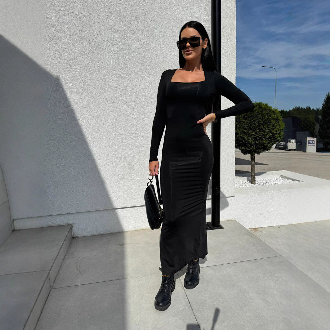 Dame Langærmet Leopardtryk Bodycon Maxi Kjole Stilla