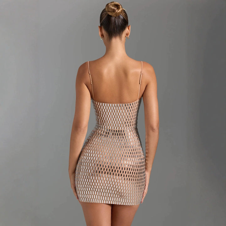 Damer Glamourøs Mini Kjole med Transparent Mesh Design og Off-Shoulder Cut