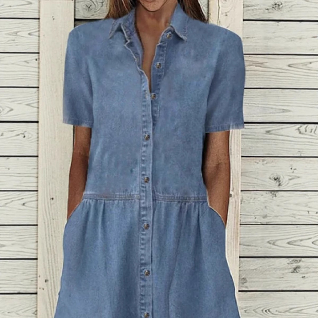Dame Button-Up Denim Midi Kjole Stilla