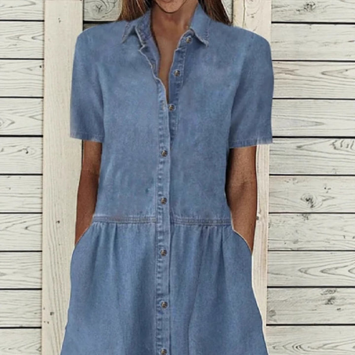 Dame Button-Up Denim Midi Kjole Stilla
