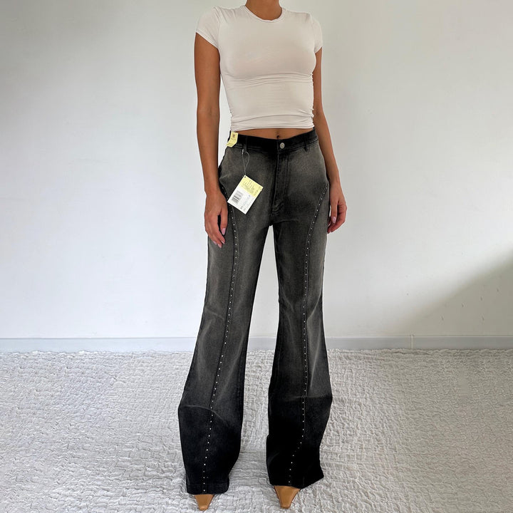 Dame Mode Højtaljede Jeans med Stud Dekoration Stilla
