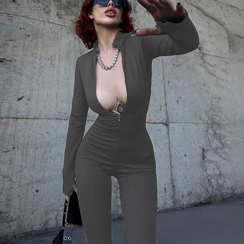 Dame Bodycon heldragt med dyb V-udskæring og lange ærmer Stilla
