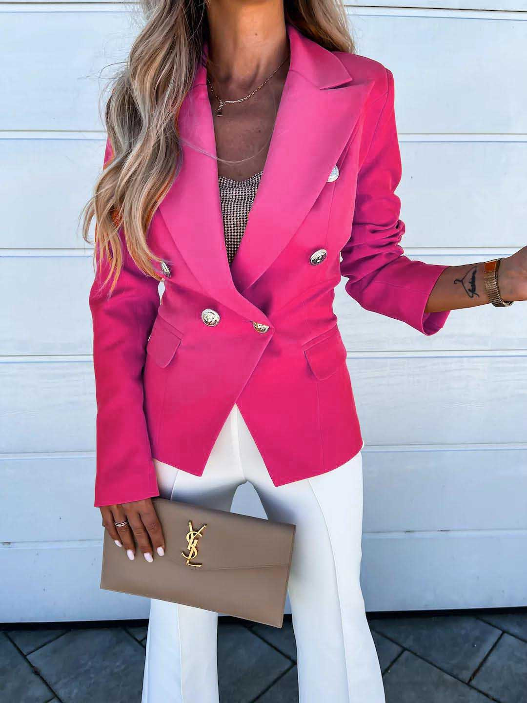 Damer Elegant Blazer med dobbelt knaplukning og bred revers Stilla