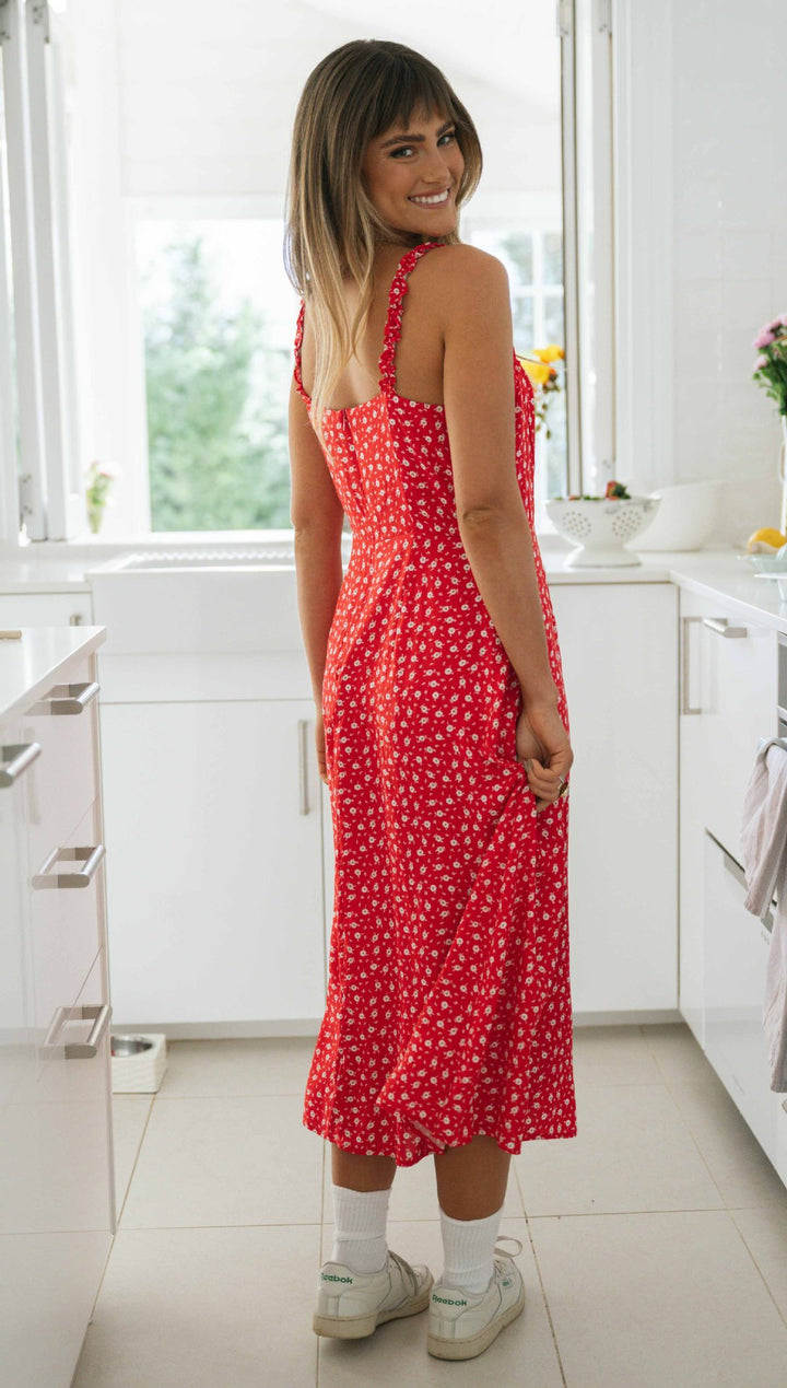 Femme Florales Midi-Kjole med justerbare spaghetti-stropper Stilla