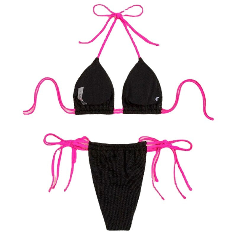 Dame trekant-bikini med justerbare snore og fashionable tekstur Skovae