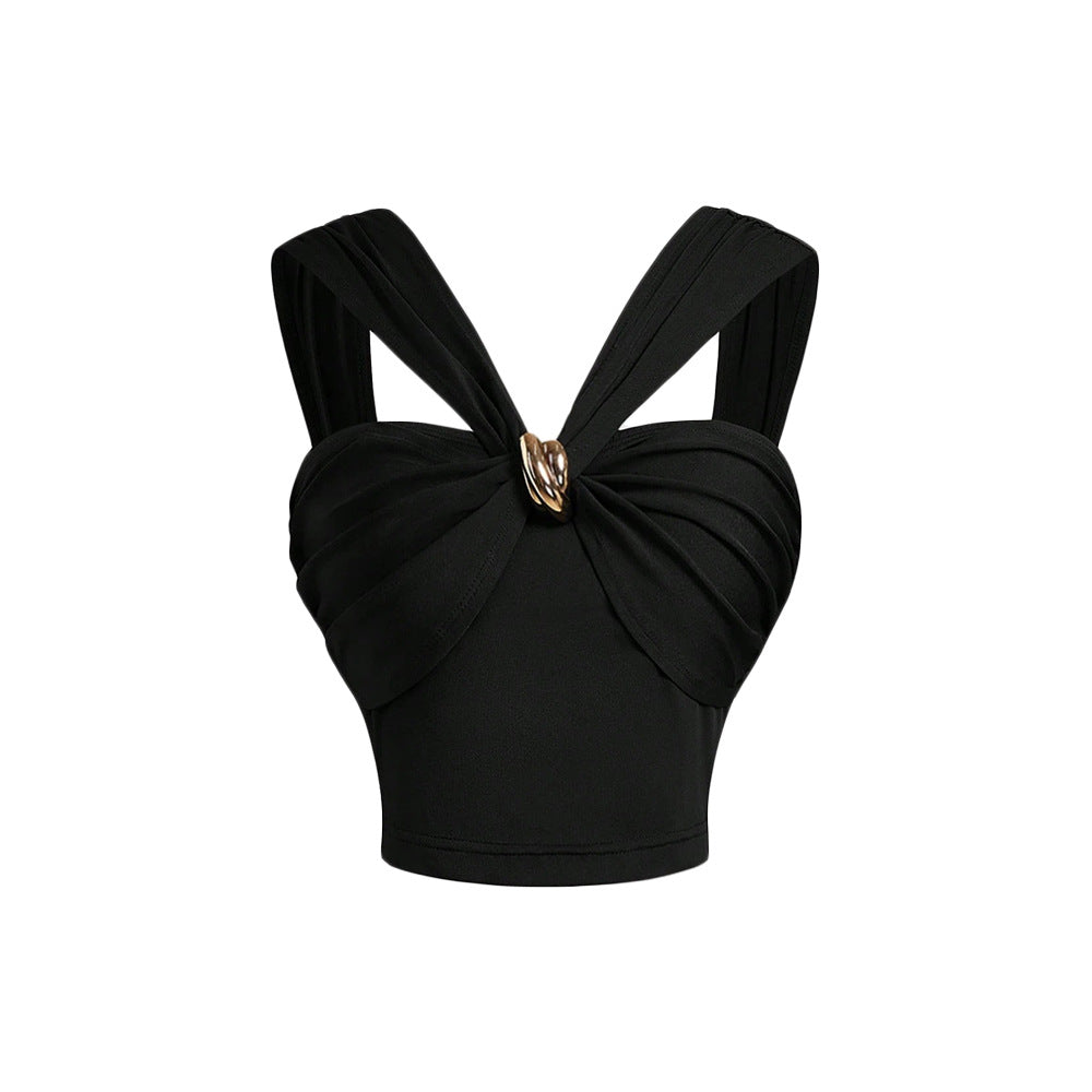Dame Cropped Top med sofistikeret indpakningsdesign og dekorative stropper Stilla