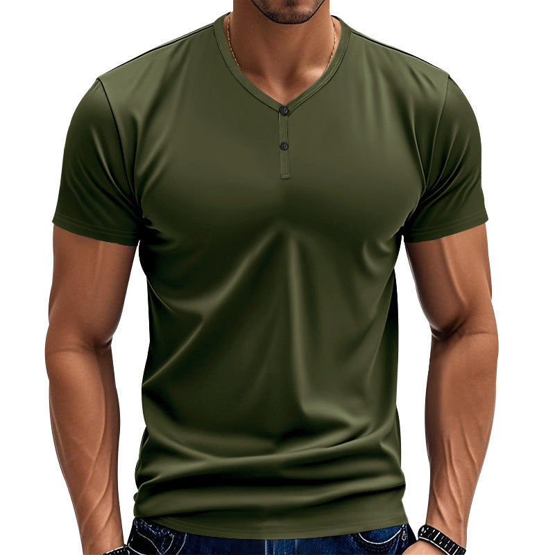 Herre kortærmet Henley-T-shirt med stilfuld V-hals og knapdetaljer Stilla