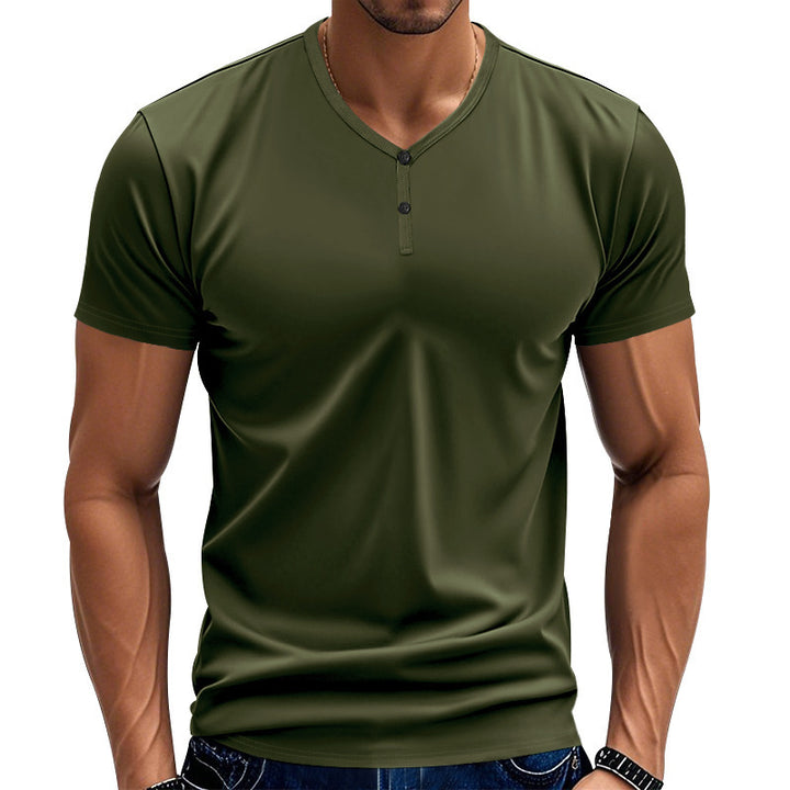 Herre kortærmet Henley-T-shirt med stilfuld V-hals og knapdetaljer Stilla
