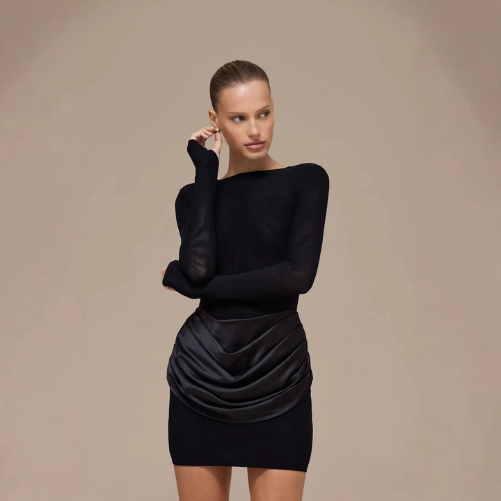 Dame Elegant Minikjole med Vikledetaljer Skovae
