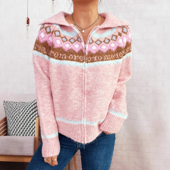 Kvinders cardigan med blomsterprint og moderne lynlås Stilla