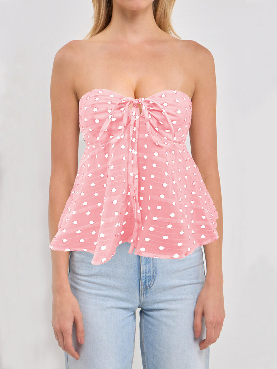 Dame Bandeau-bluse med blomsterdesign og rynkning Skovae