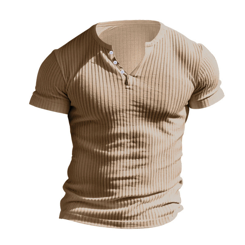 Herre kortærmet Henley-shirt med struktureret ribdesign og moderne knapper Stilla