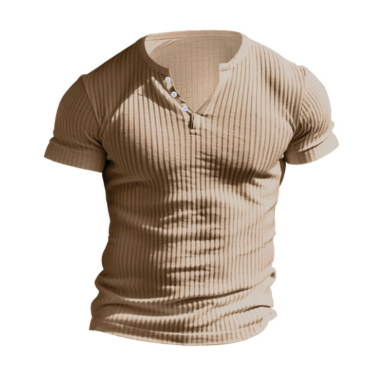 Herre kortærmet Henley-shirt med struktureret ribdesign og moderne knapper Stilla