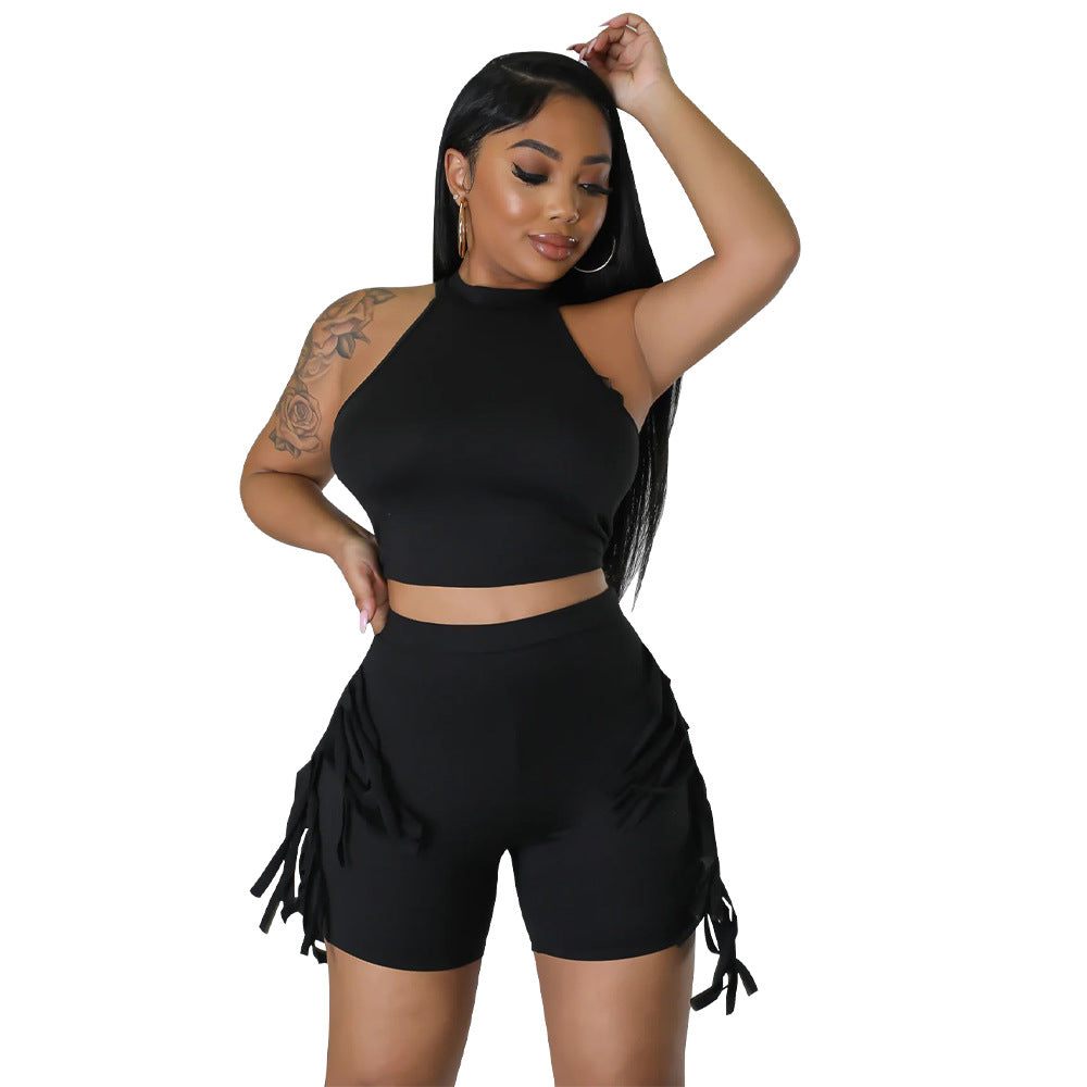 Dame sæt bestående af mode crop top og shorts med raffinerede detaljer Stilla