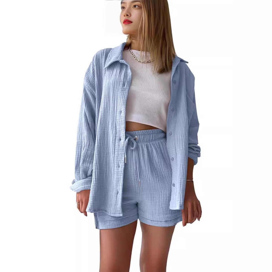 Dame luftigt to-delt sæt i blødt stof med top og shorts Stilla