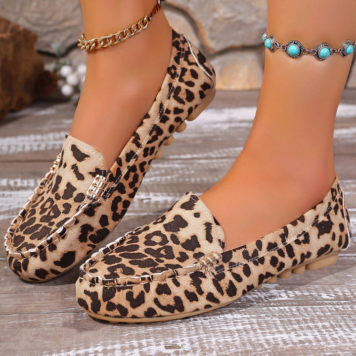 Dame nan Mokassin-Loafer med leopardmønster, dekorativ pyntesøm og fleksibel nopper-ydersål Skovae