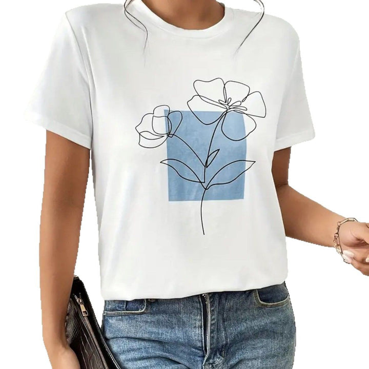 Dame T-shirt med kunstnerisk blomsterdesign og moderne grafikdesign Stilla