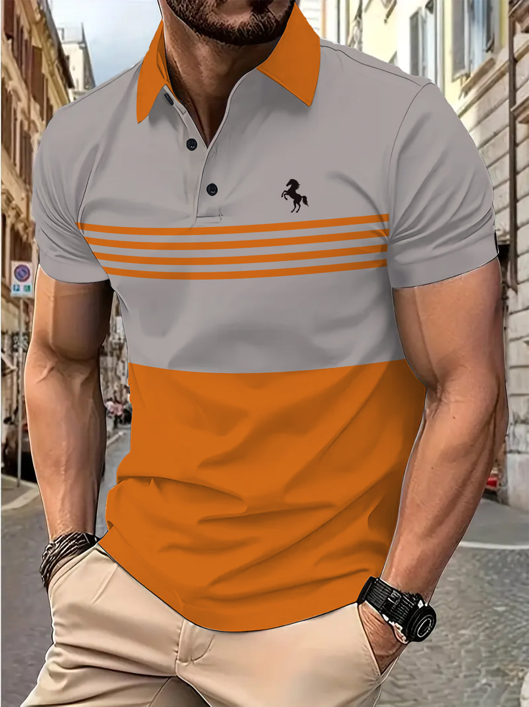 Herrer polo skjorte med moderne farveblokdesign og åndbare egenskaber Stilla