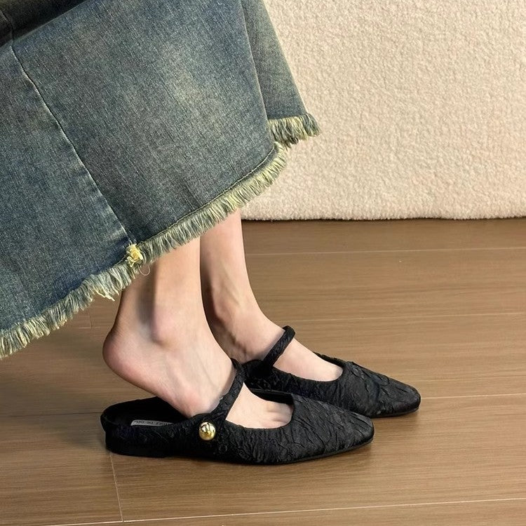 Dame elegant spids Slingback Ballerinas med dekorativ rem Stilla