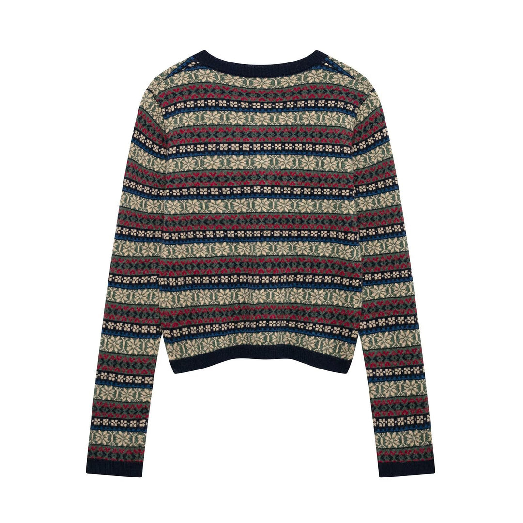 Femme Cozy Cropped Strikpullover med festligt mønster Stilla