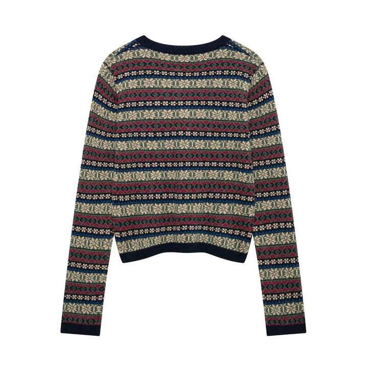 Femme Cozy Cropped Strikpullover med festligt mønster Stilla