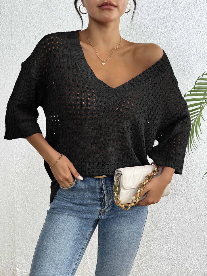Dame Åndbar V-Hals Oversized Strik Pullover Stilla