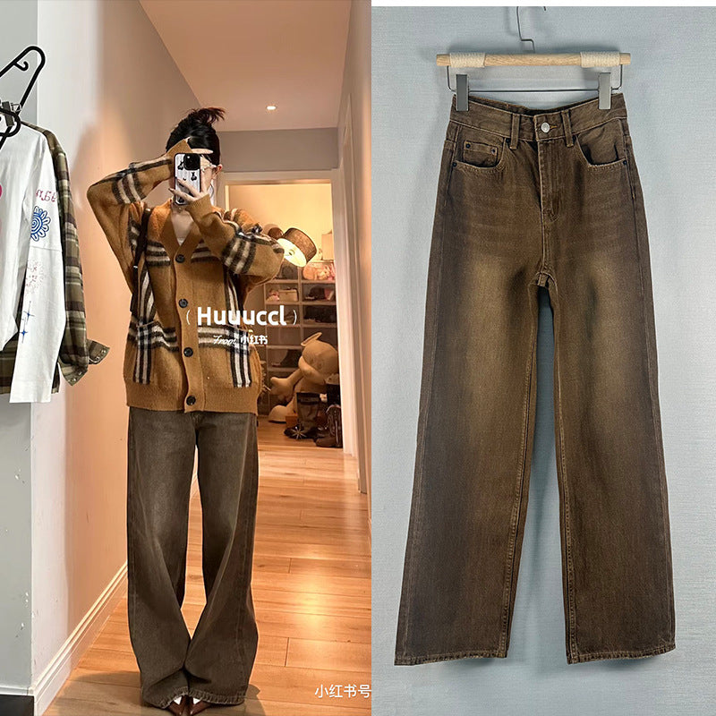 Dame brede, højtsiddende jeans i afslappet stil med dekorativ detalje Stilla