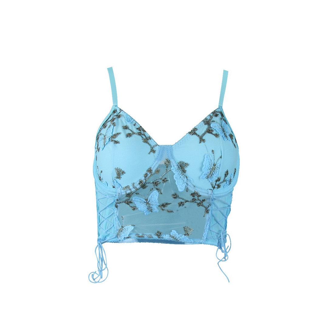 Dame blonder crop top med blomstermotiv Stilla