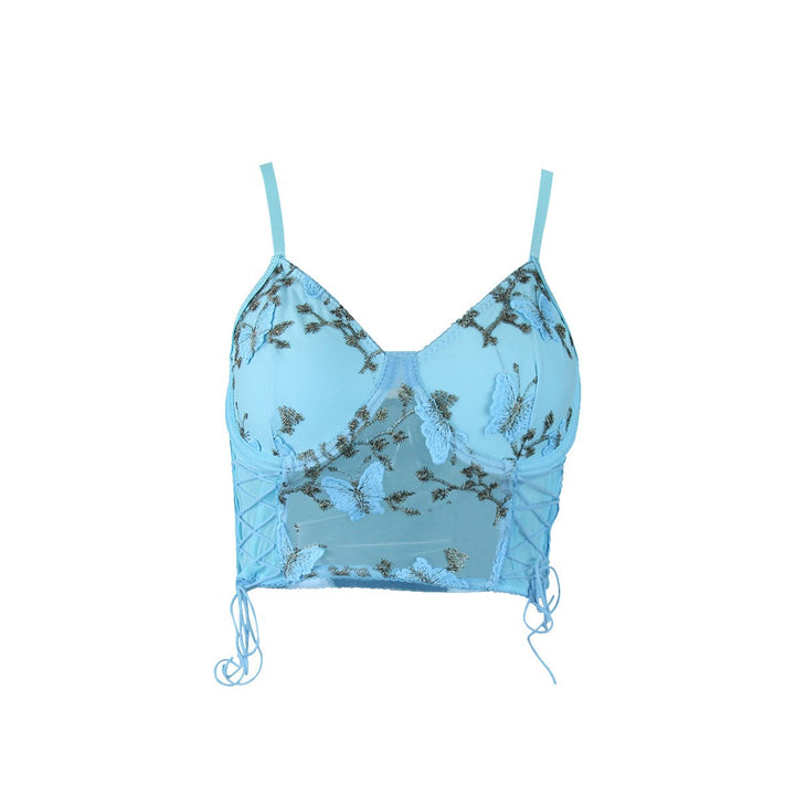 Dame blonder crop top med blomstermotiv Stilla