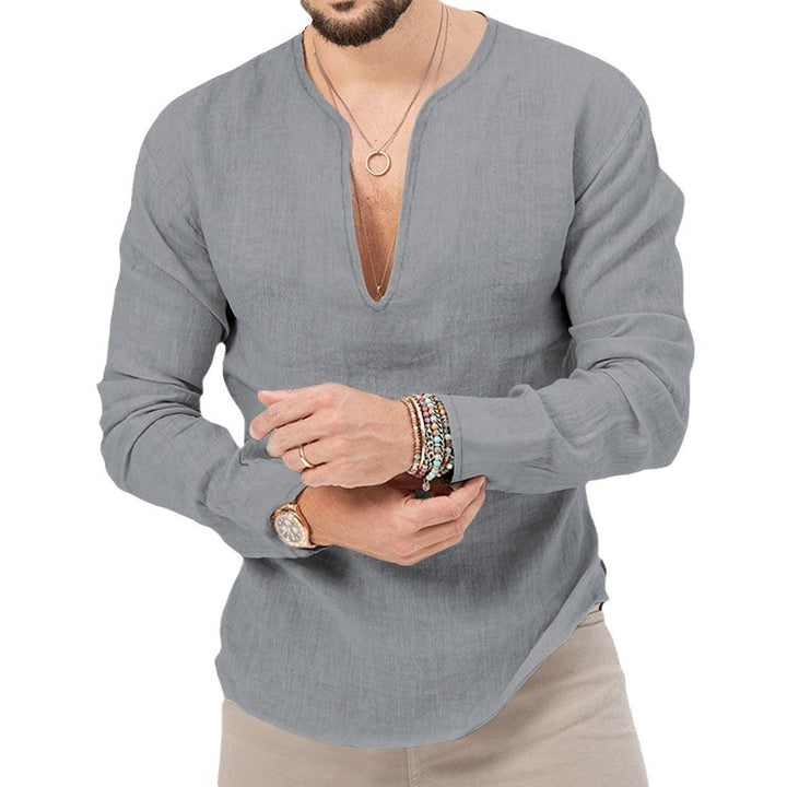 Herre mode linned skjorte med V-udskæring og afslappet pasform Stilla