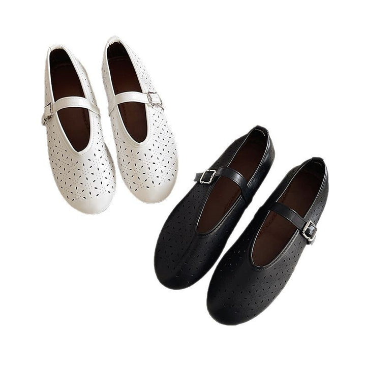 Dame Ballerinas med justerbar rem og elegant perforering Stilla