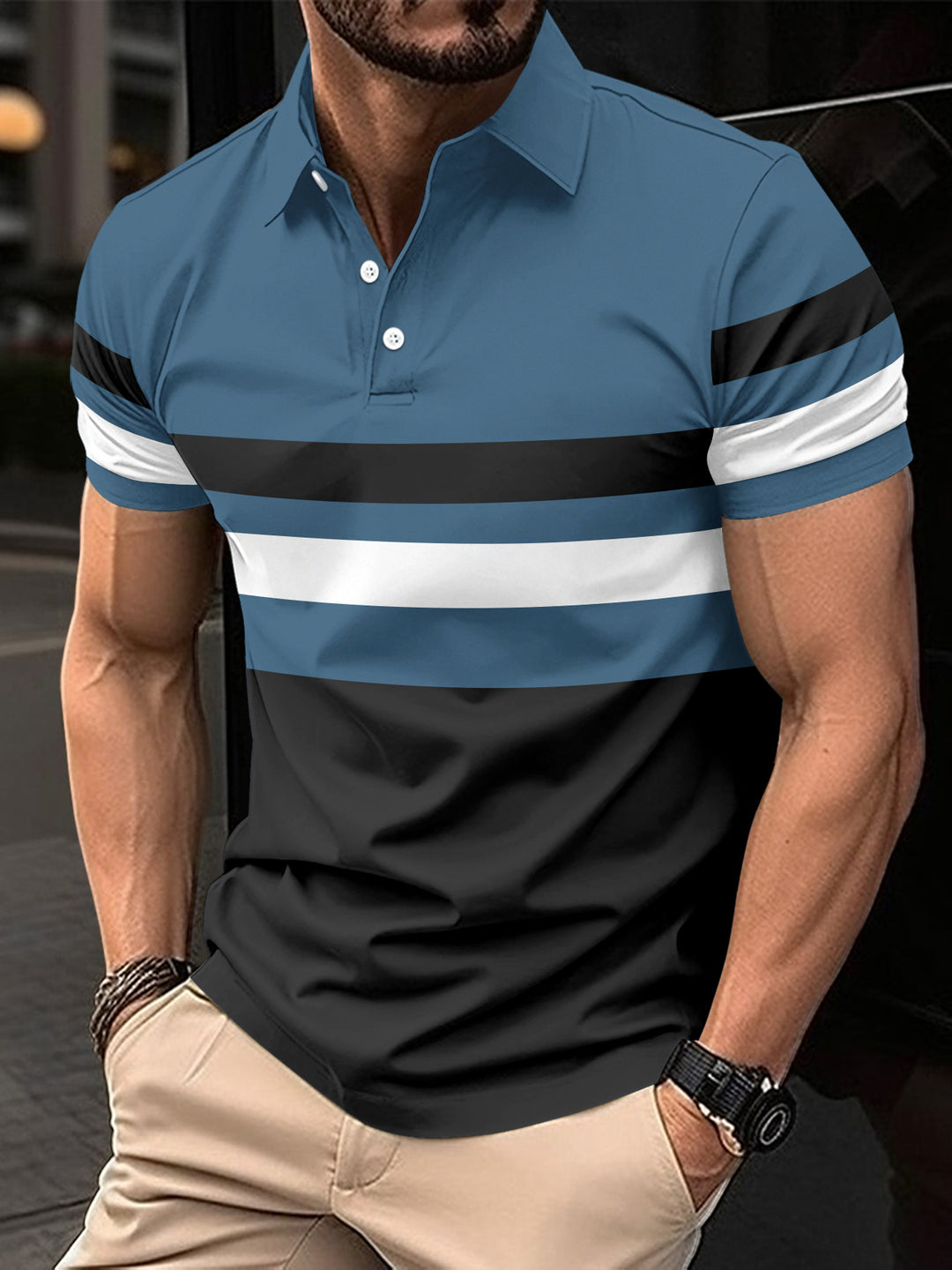 Herrer Trendy Stribet Aktiv Polo-Skjorte Stilla
