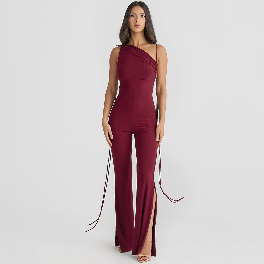 Dame elegant jumpsuit med dyb udskæring og lang ben Stilla