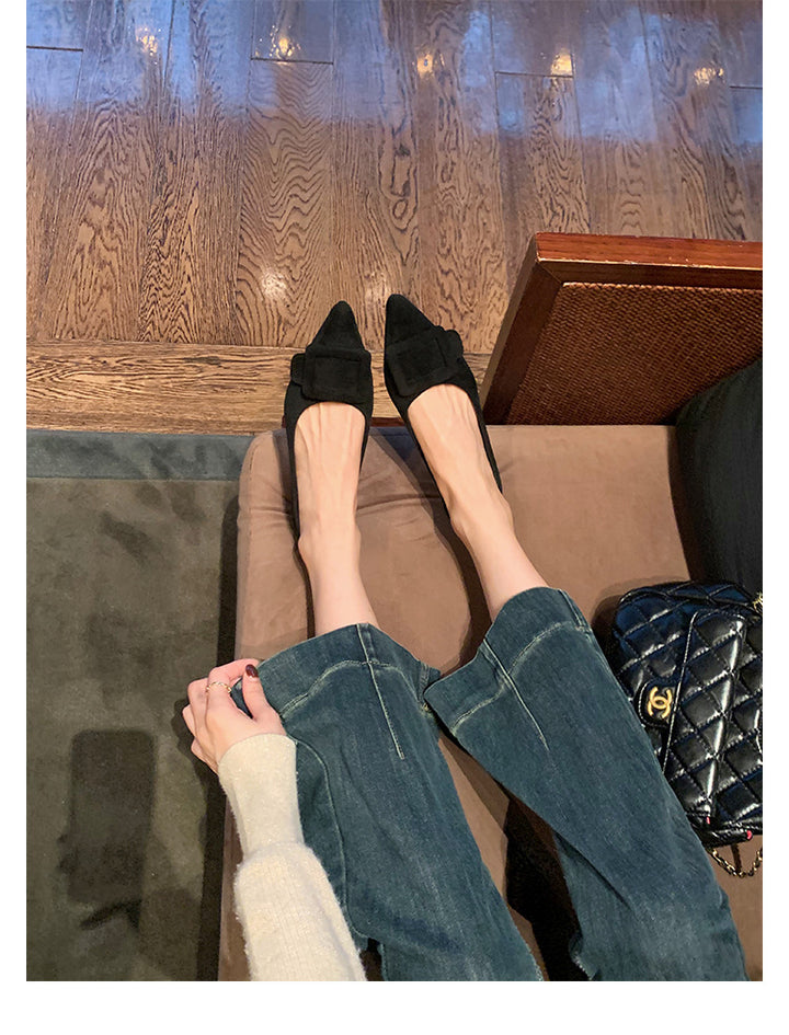Dame Elegant Spids Tå Ballerina Flats med Sløjfedetalje Stilla