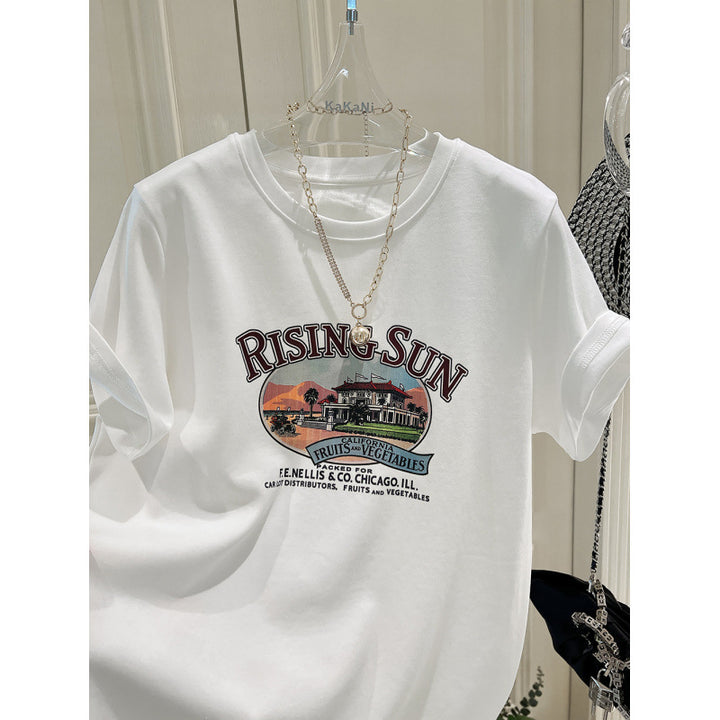 Dame T-shirt med nostalgisk tryk og afslappet pasform Stilla