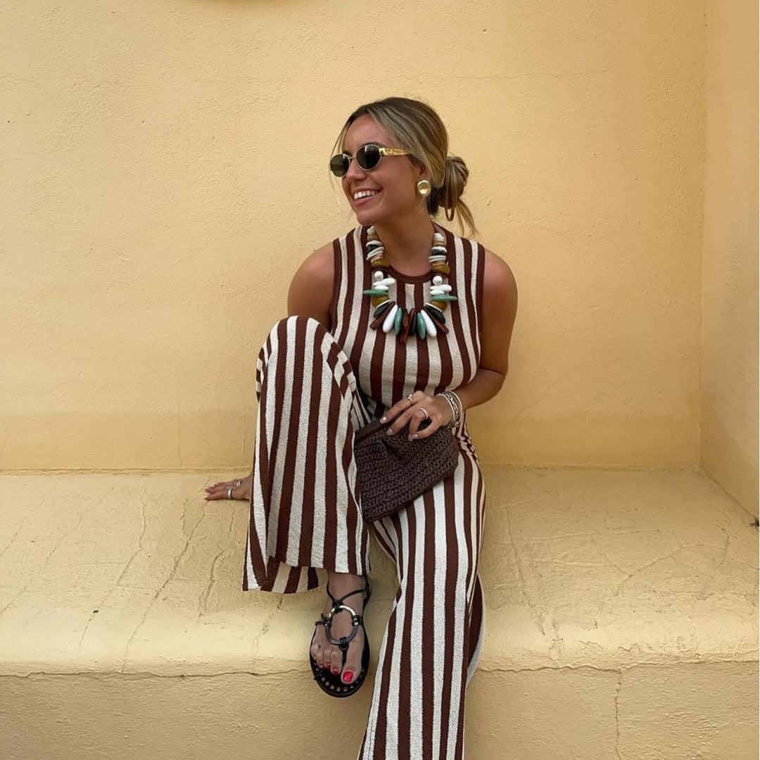 Dame casual jumpsuit med stribet design og høj talje Skovae